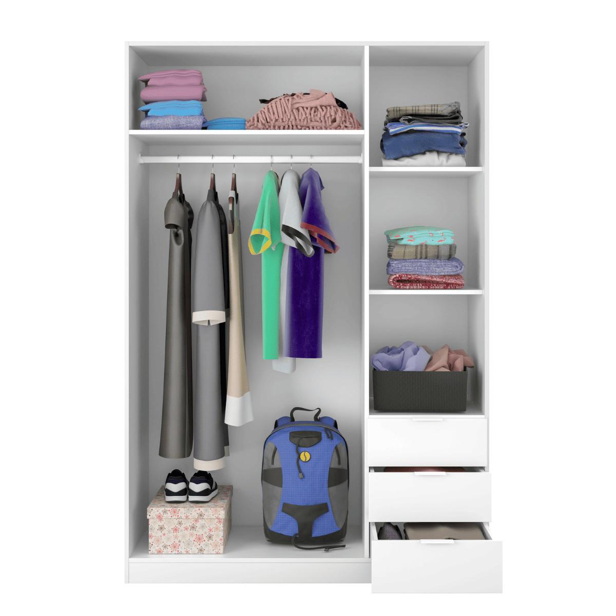 SCHRANK mit 3 Türen und 3 Schubladen, weiß 121/180/52 cm - Weiß, Holzwerkstoff (121/180/54cm) - Calicosy