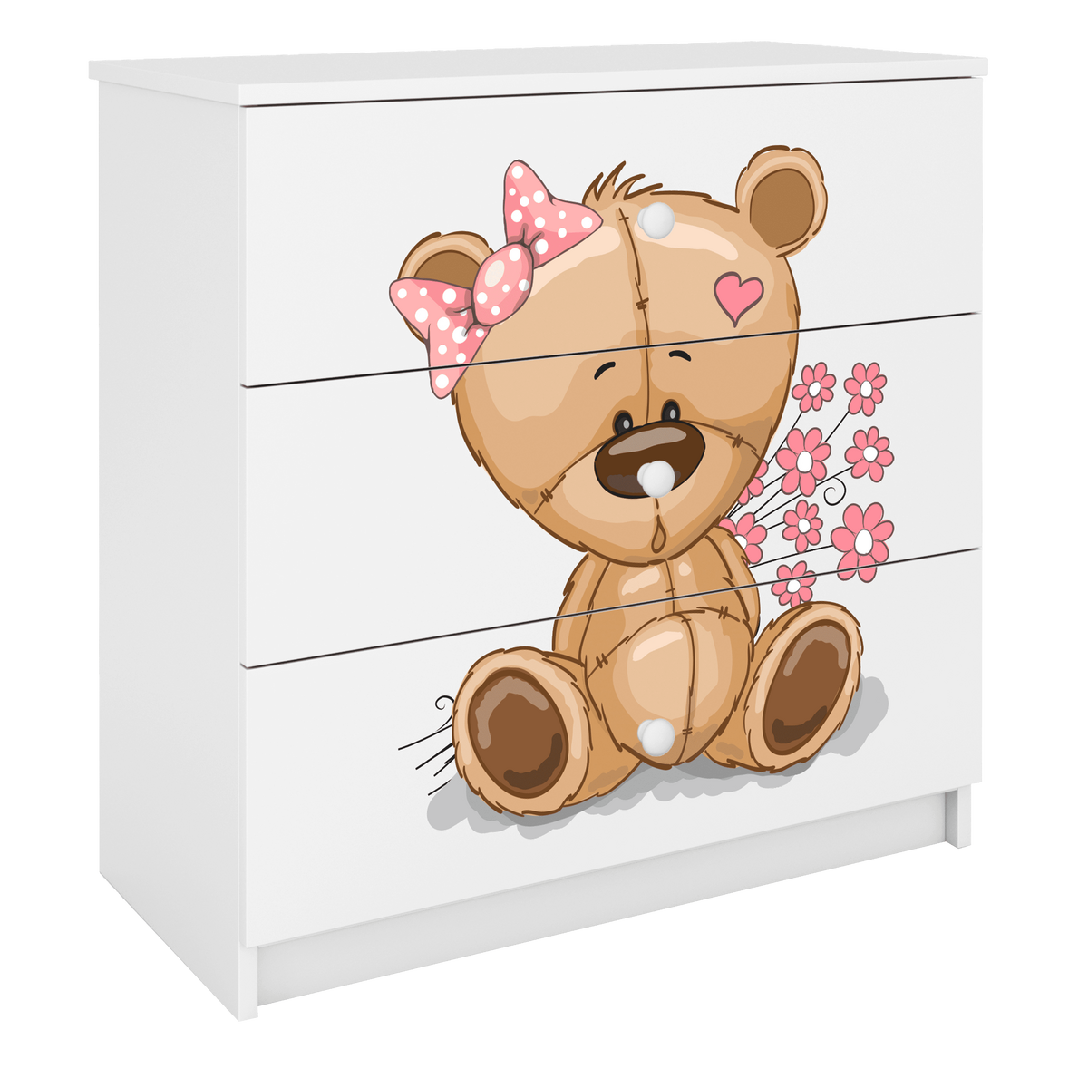 KOMMODE Babydreams Teddybär Blumen 81/81/41 - Weiß, Holzwerkstoff (81/81/41cm) - RAUMHIRSCH FURNITURE