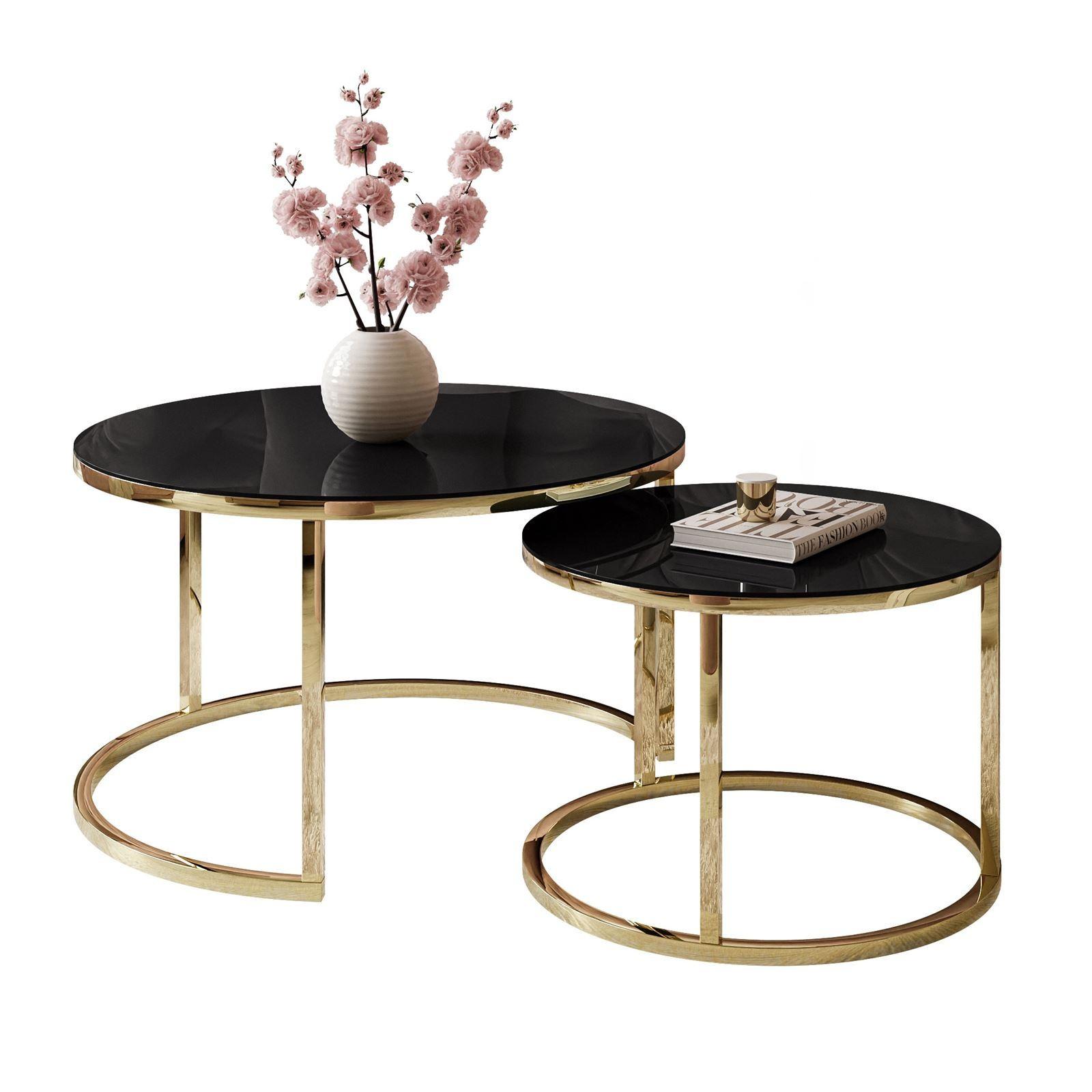 COUCHTISCH CIRI GLASS 2-in-1 CHROME gold - Goldfarben/Schwarz, Glas (70/70/47cm) - Lookway