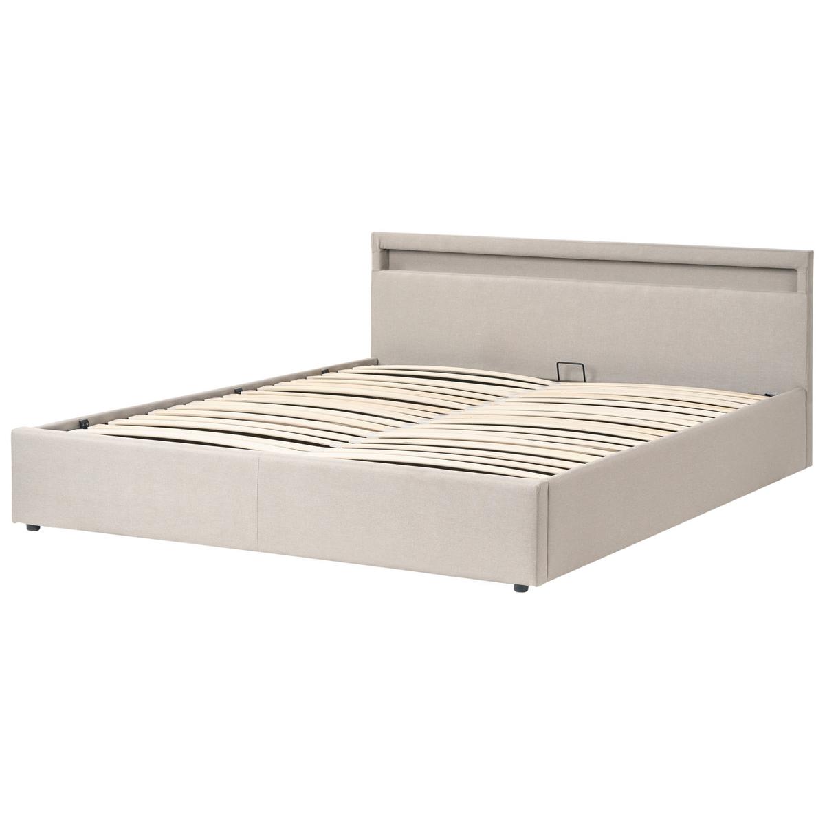 BETT mit Stauraum und LED-Beleuchtung 180/200 cm Stoff Beige Armelle - Beige, Textil (180/200cm) - Beliani