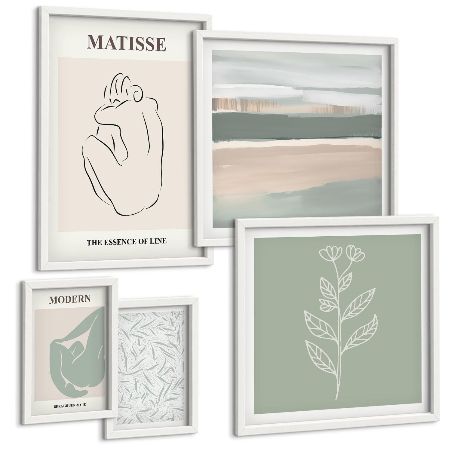 BILDER SET 5er Set - 50x50 cm & 20x30 cm & 40x60 cm Weißer Rahmen - Abstrakte Pflanzenformen - Weiß, Kunststoff (40/60cm) - TULUP