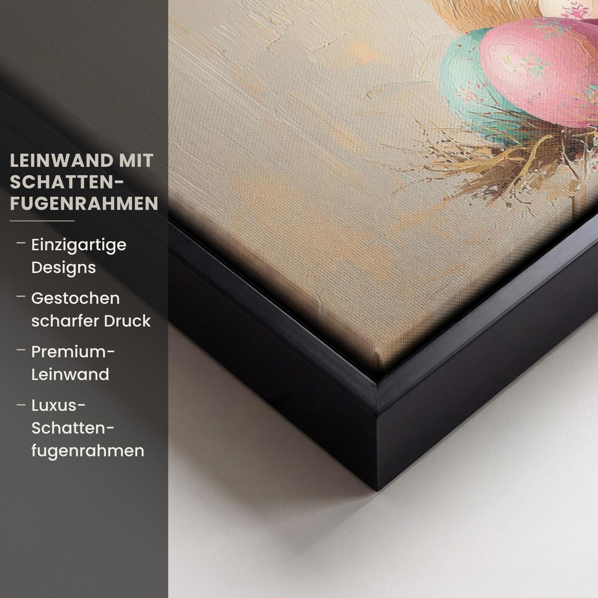 LEINWAND Bilder mit Rahmen - Osterhase - Pastell - Eier - 40x30 - Beige, Textil (40/30cm) - MuchoWow