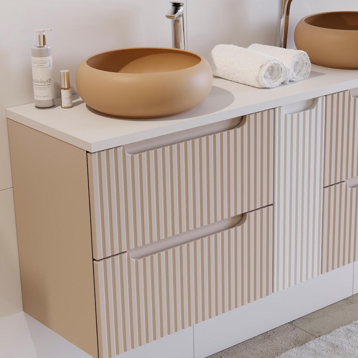 DOPPELWASCHTISCH 140.4cm Riva Kaschmir - Beige, Holzwerkstoff (140.4/59/40cm) - Petits-meubles