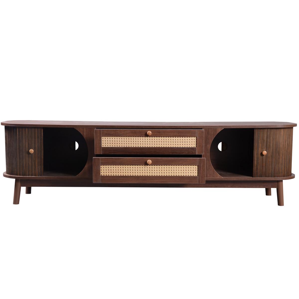 TV-SCHRANK Landhausstil Rattan-Front & Holztüren - Weiß, Naturmaterialen/Holzwerkstoff (170/46/40cm) - Urban Meuble
