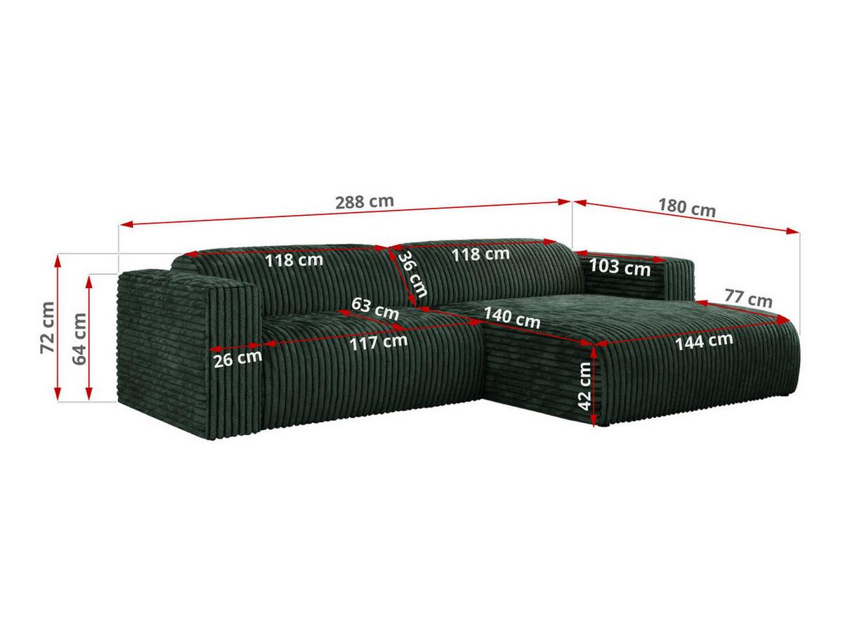 OFERTA WYCOFANA ECKSOFA PASADENA Grün Cord Rechts Seite - Schwarz/Grün, Kunststoff/Textil (288/180cm) - MKS
