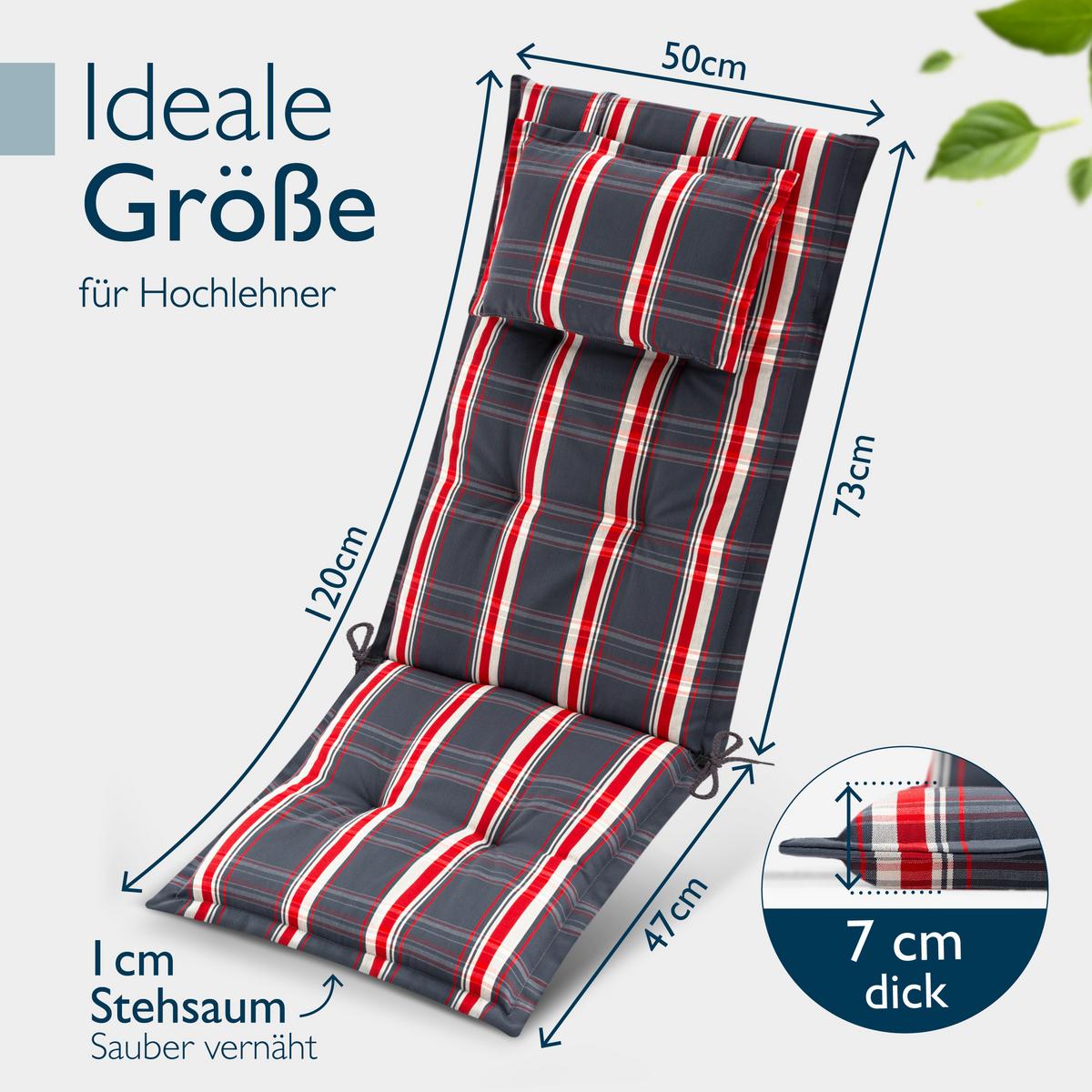 HOCHLEHNER Highlux HL 120x52x7cm Grau-Rot-Kariert (4tlg) - Rot, Textil (52/120cm) - Beautissu 