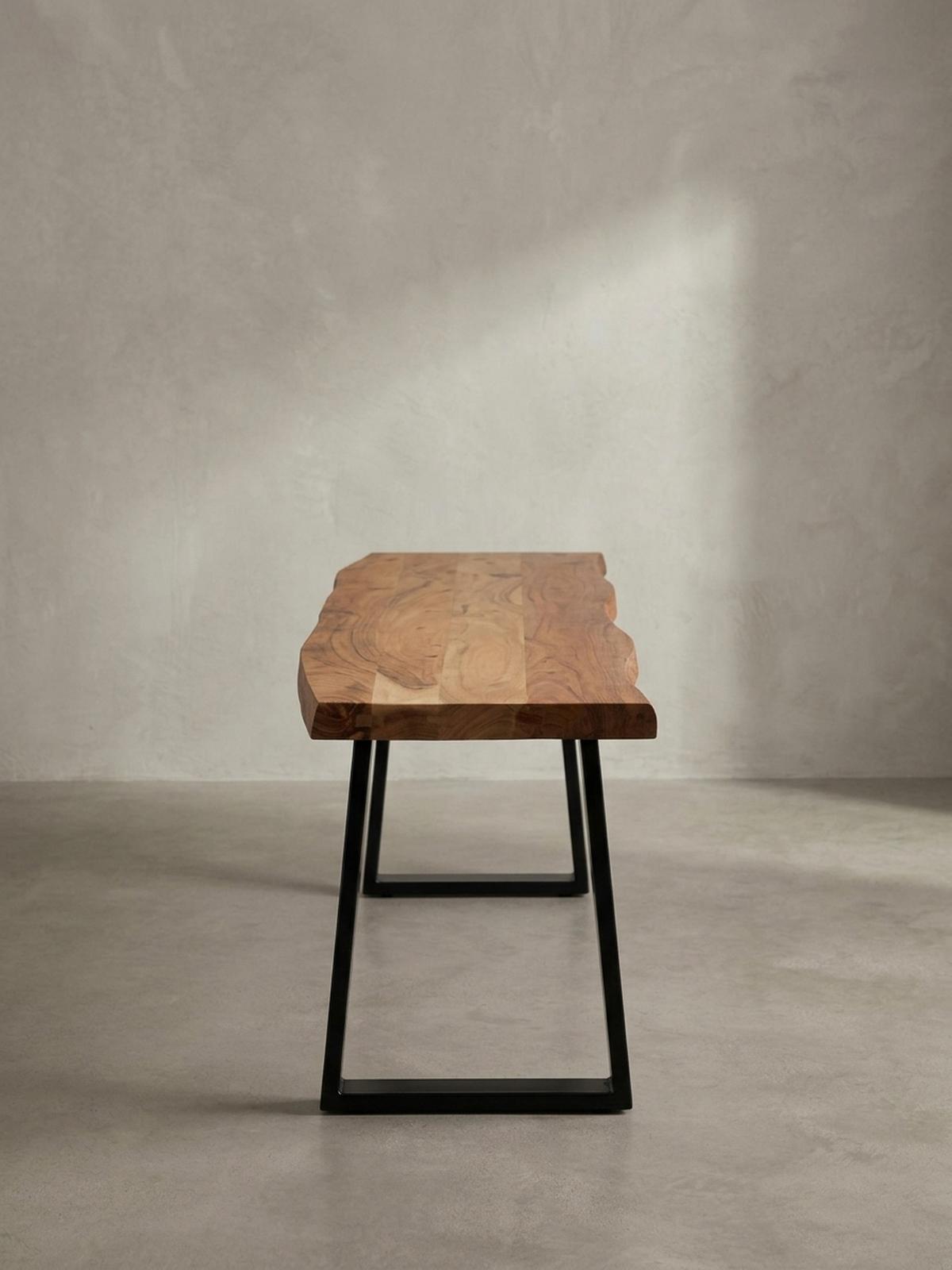 ESSZIMMERBANK Massivholz Metall Baumkante ohne Lehne, Akazie 180x40x46 cm - Schwarz/Braun, Holz/Metall (180/46/40cm) - KADIMA DESIGN