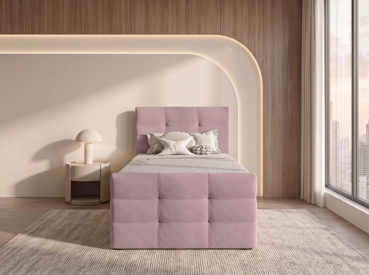 BOXBETT DEFNE 100x200 cm mit Fußteil und Matratze - Rosa + TOPPER - Schwarz/Rosa, Holz/Holzwerkstoff (100/200cm) - AX Living