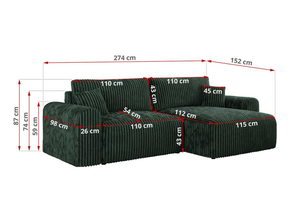 ECKSOFA NELSON Grün Cord - Schwarz/Grün, Kunststoff/Textil (274/152cm) - MKS