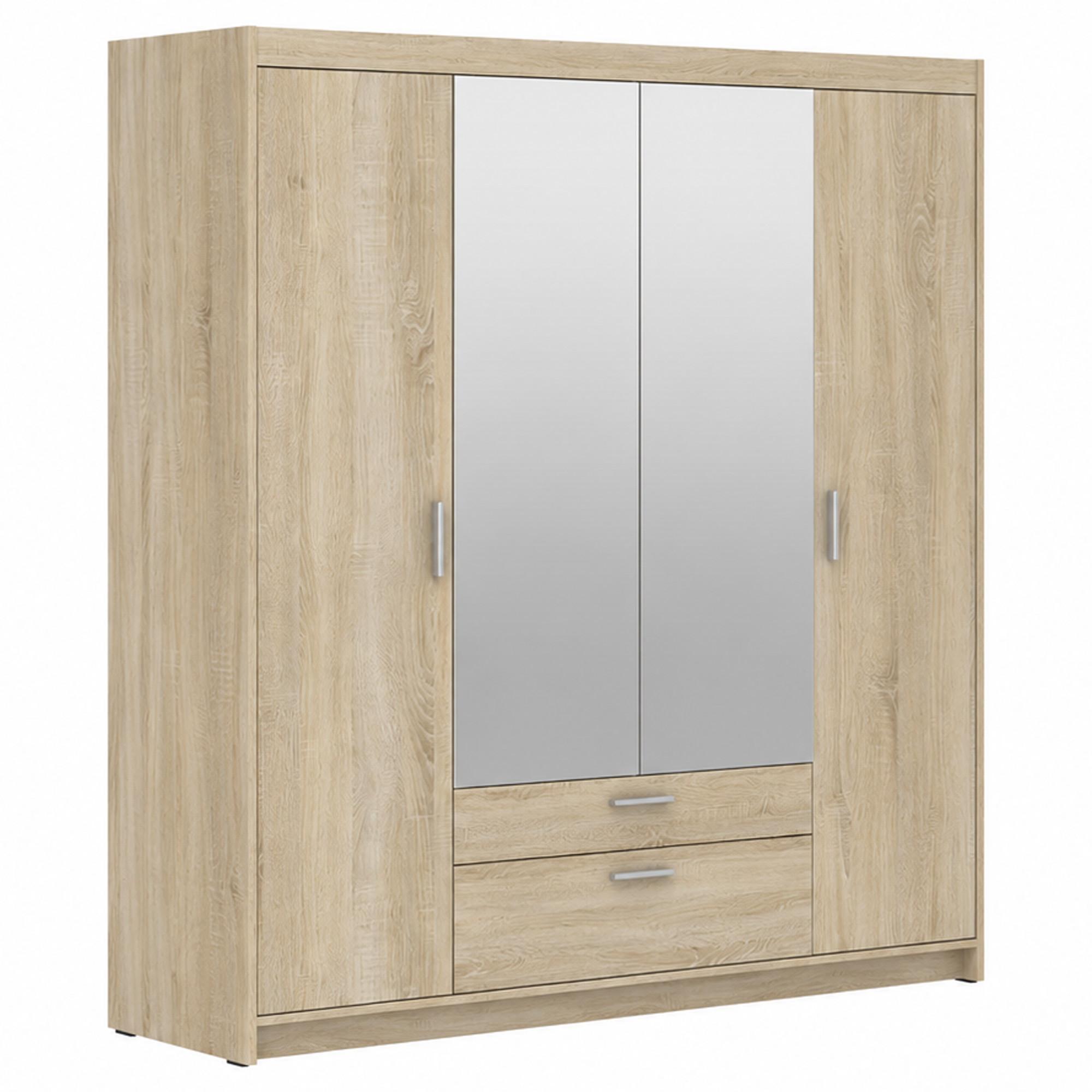 DREHTÜRENSCHRANK Elena mit 4 Türen, 2 Schubladen und Spiegel, 176 cm, Sonoma Eiche - Sonoma Eiche, Holzwerkstoff (176/190/53cm) - Beautysofa