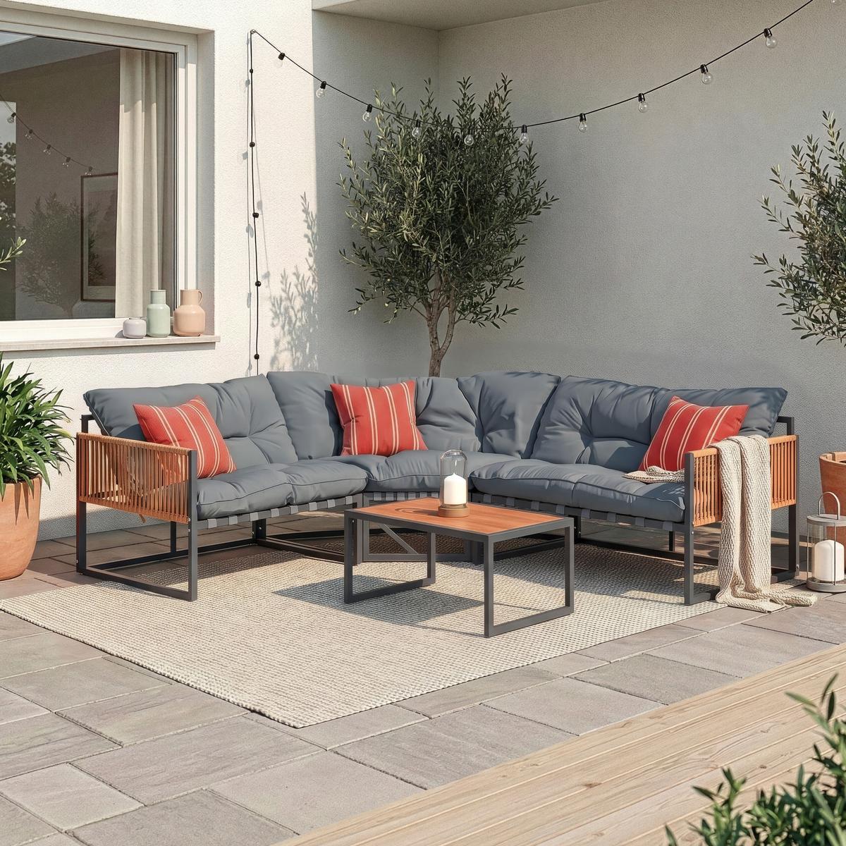 GARTENMÖBEL-SET 4 TLG. Karg - Dunkelgrau/Eichefarben, Kunststoff/Metall - casa.pro