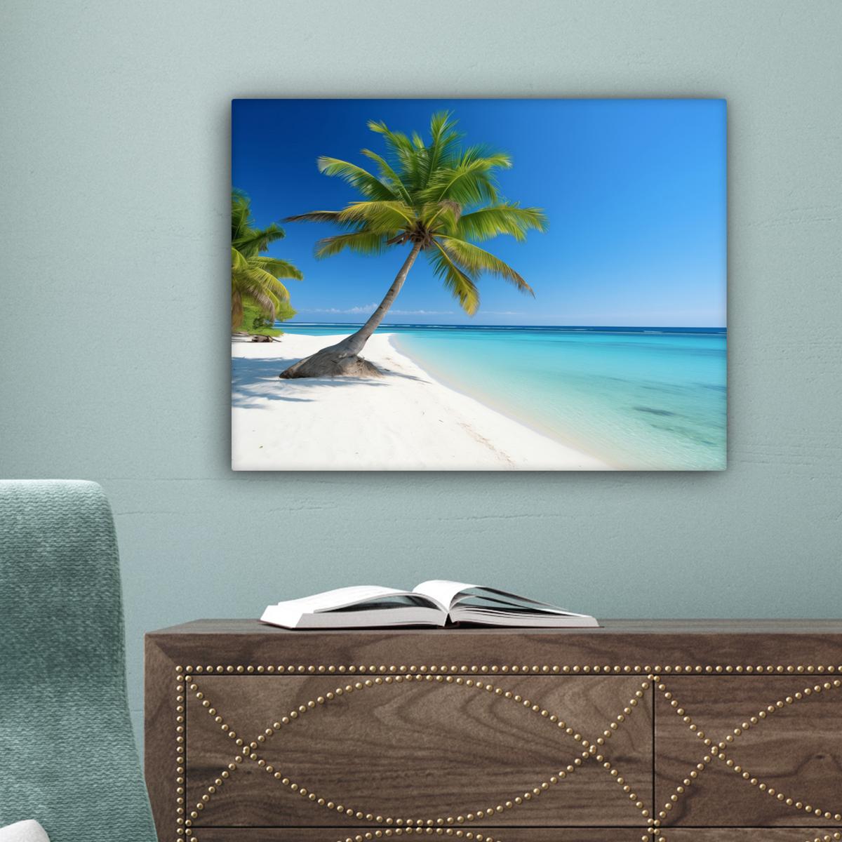 LEINWANDBILD Strand - Palme - Tropisch - Meer Wandbild 40x30 cm - Grün, Textil (40/30cm) - MuchoWow
