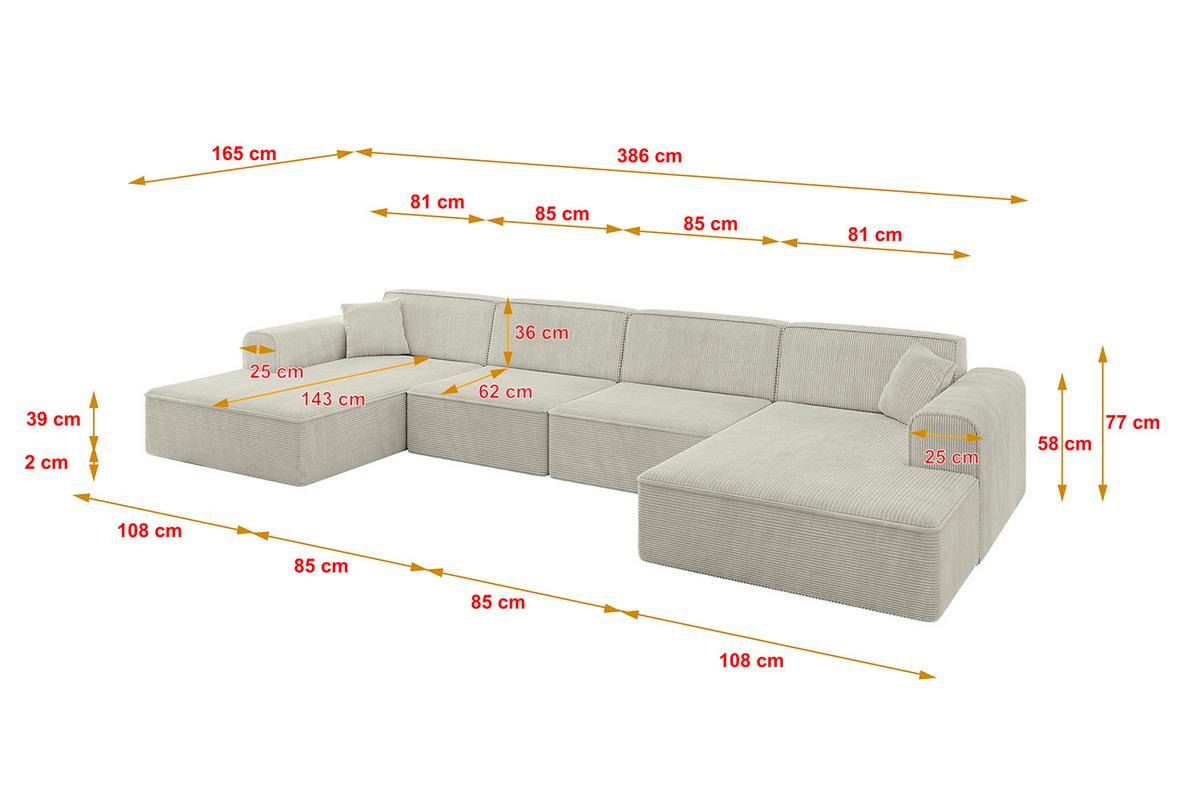 WOHNLANDSCHAFT IREA-U2-v3 - 386x165x77 cm Creme - Ecru/Creme, Holzwerkstoff/Textil (386/77/165cm) - ALTDECOR