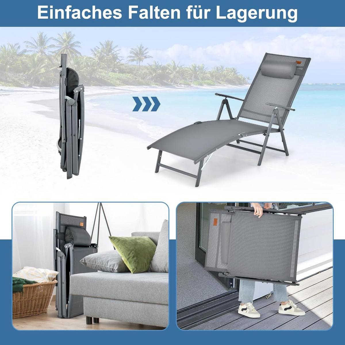 GARTENLIEGE Grau - Grau, Textil (185/73/61cm) - COSTWAY