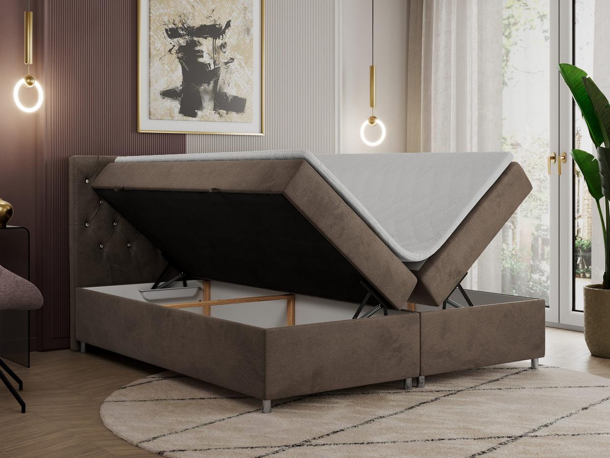 BOXBETT ROMA 200/200 - Braun Velvet - H3 - Braun, Holz/Textil (200/200cm)