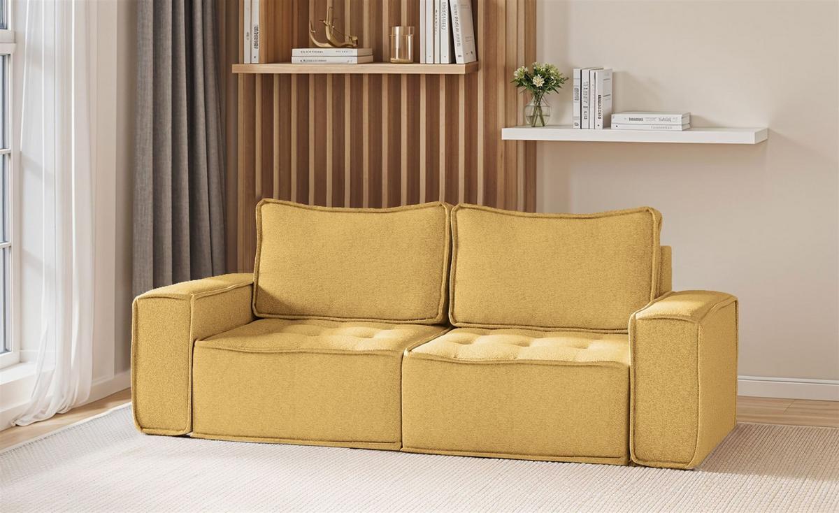 SOFASET Sande 3-2-1 In Raven - Gelb, Holzwerkstoff/Textil (292/85/90cm) - Fun Möbel