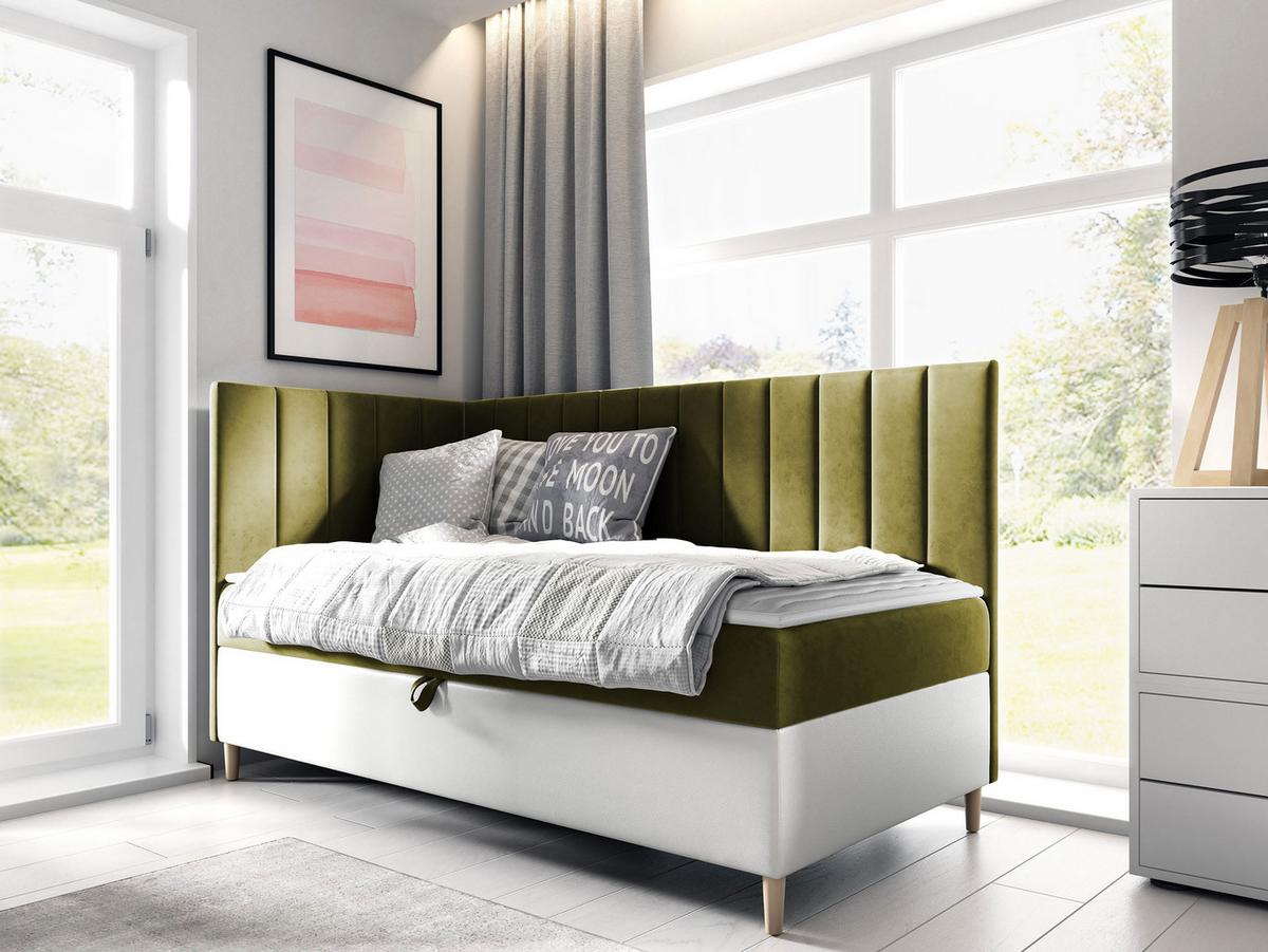 BOXBETT Maja Junior 3, Seite zum Öffnen des Bettkastens: Links - H3 - Weiß/Grün, Holz (80/200cm) - MIRJAN24