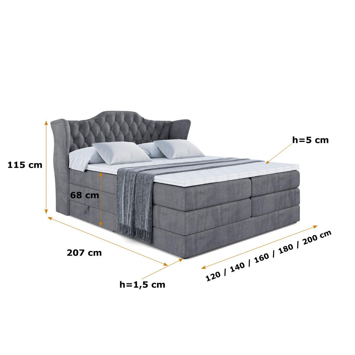 BOXSPRINGBETT VILA KING - 120x200 - H3/H4 - Dunkelgrau - Dunkelgrau, Holzwerkstoff (120/200cm) - ALTDECOR