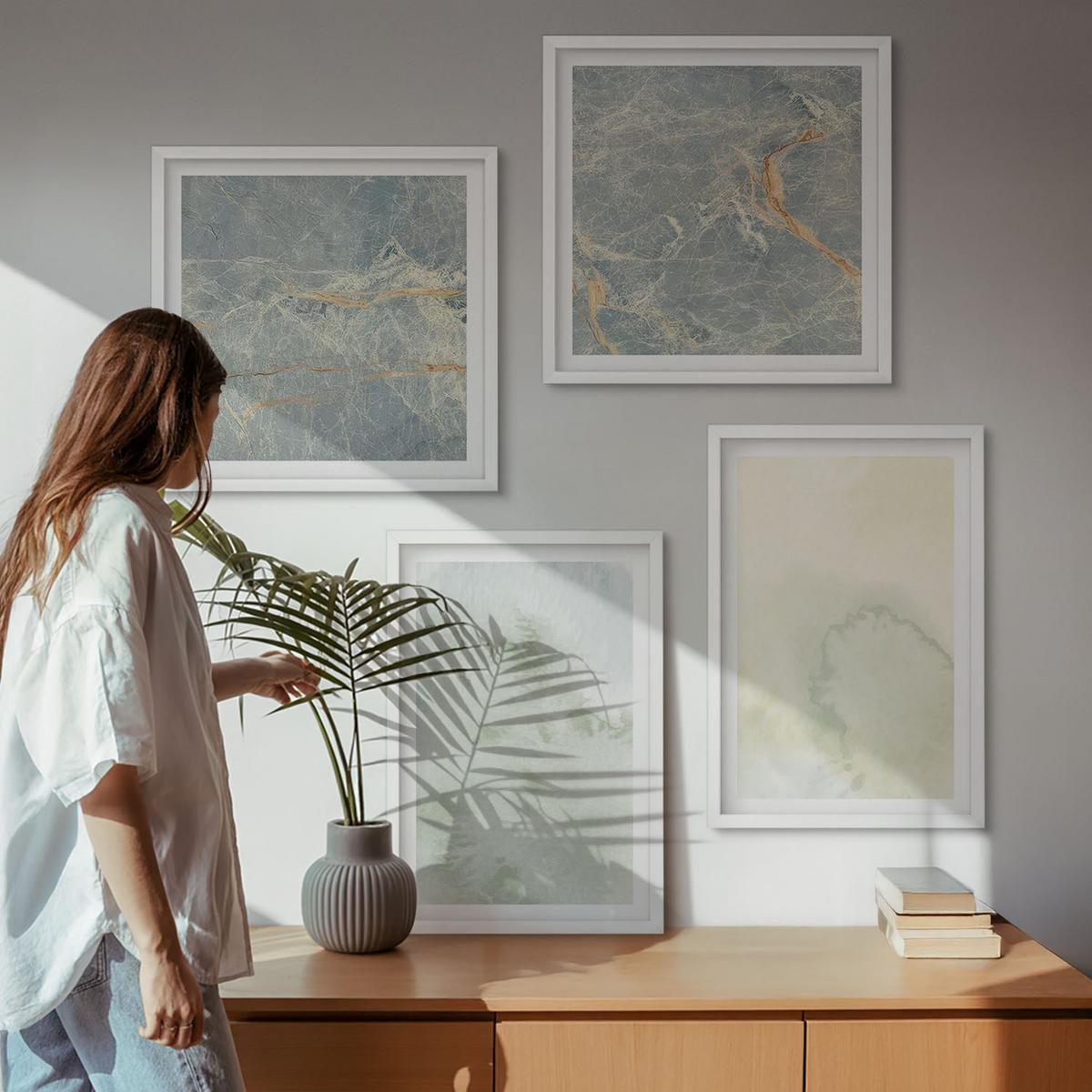 BILDER SET 4er Set - 50x50 cm & 40x60 cm Weißer Rahmen - Pastellfarben auf Aquarellleinwand - Weiß, Kunststoff (50/50cm) - TULUP