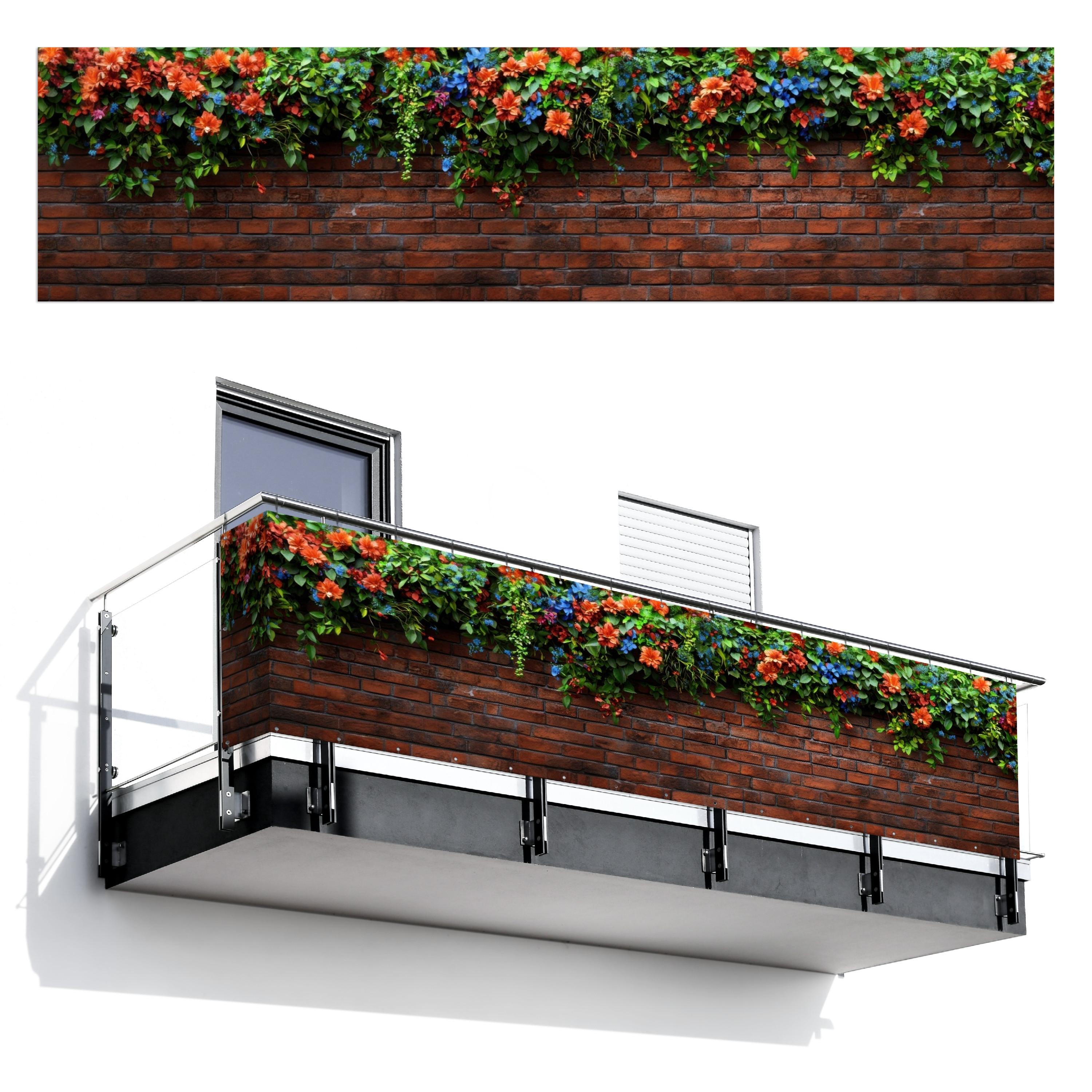 BALKON-SICHTSCHUTZ Blumen - Wand - Grün - Orange Deko XXL 500x120 cm - Rotbraun, Kunststoff (500/120cm) - MuchoWow