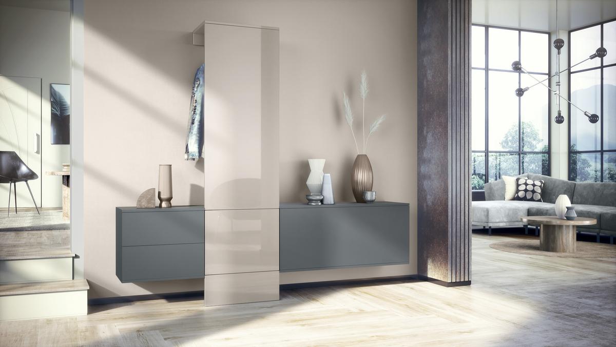 GARDEROBE Carlton Dual Sandgrau Hochglanz - Sandfarben, Holzwerkstoff (208/193/35cm) - Vladon