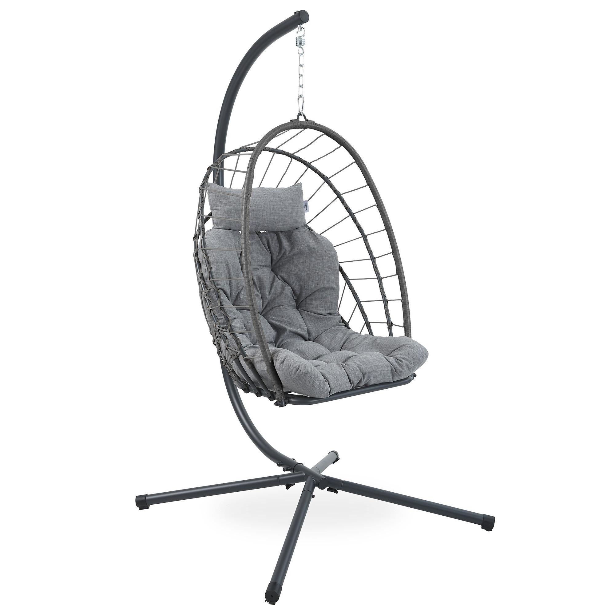 HÄNGESESSEL Mykonos mit stabiler Stahlrahmen, 109 cm, Grau - Grau, Metall (109/192/124cm) - Beautysofa