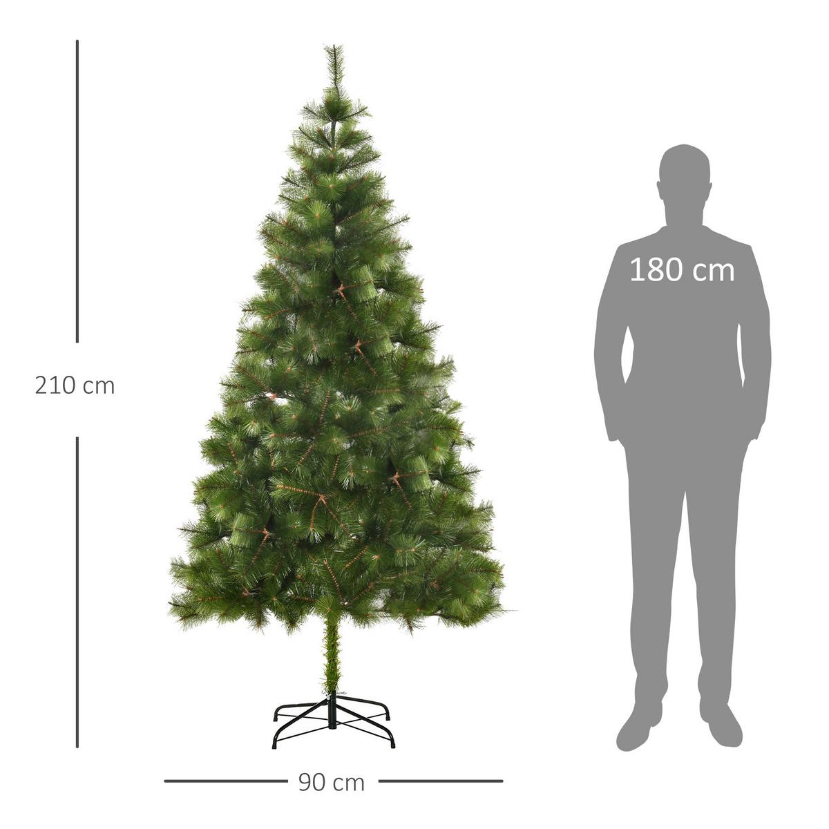 KÜNSTLICHER Weihnachtsbaum 2,1 m Christbaum Tannenbaum 505 Äste PET Grün - Grün, Kunststoff (210cm) - HOMCOM