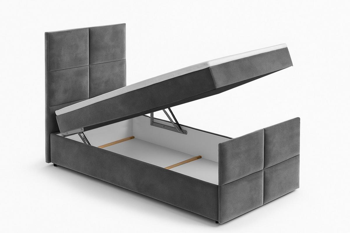 BOXBETT ALEYNA 100x200 cm mit Bettkasten und Matratze - Beige + TOPPER - Beige/Schwarz, Holz/Holzwerkstoff (100/200cm) - AX Living