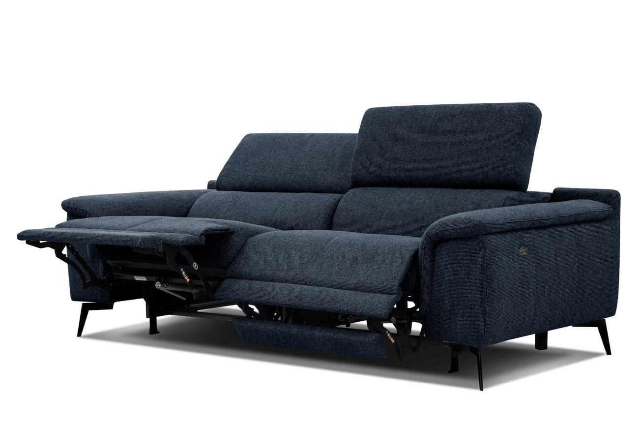 RELAXSOFA FIERO 3-Sitzer mit 2 Relaxfunktionen, dunkelblau - Schwarz/Dunkelblau, Holzwerkstoff/Textil (212/82/103cm) - Wozimo