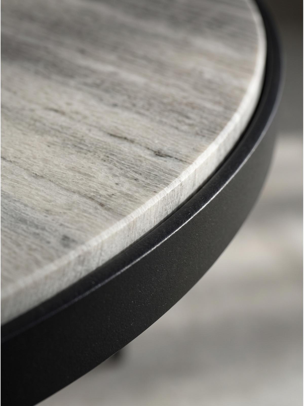 COUCHTISCH OMBRONE, Marmor, Grau-Marmoroptik, Ø 70 x 42 cm - Schwarz/Weiß, Stein/Metall (70/70/42cm) - KADIMA DESIGN