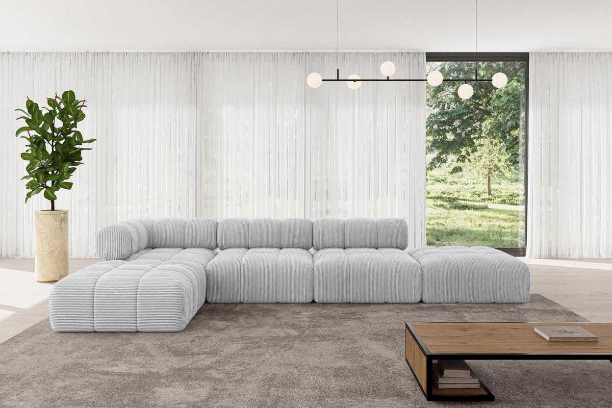 ECKSOFA modulares Sofa Kerru-L2 - 380x190x70 cm Grau Cord - Grau, Holzwerkstoff/Textil (380/190cm) - ALTDECOR