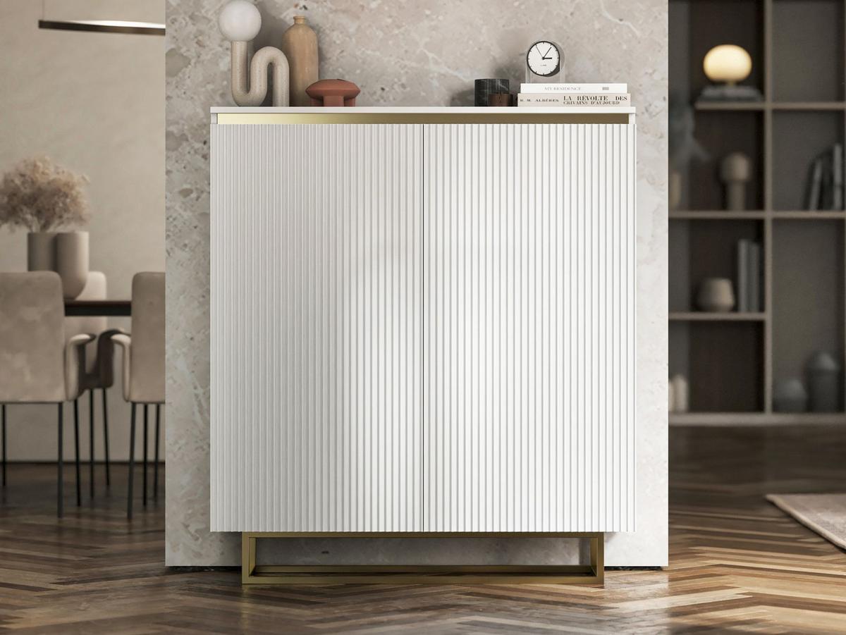 HIGHBOARD Selene 2D Weiß Matt 111 cm goldfarbener Rahmen - Goldfarben/Weiß, Holzwerkstoff/Metall (111/125/35cm) - Meble Lindner