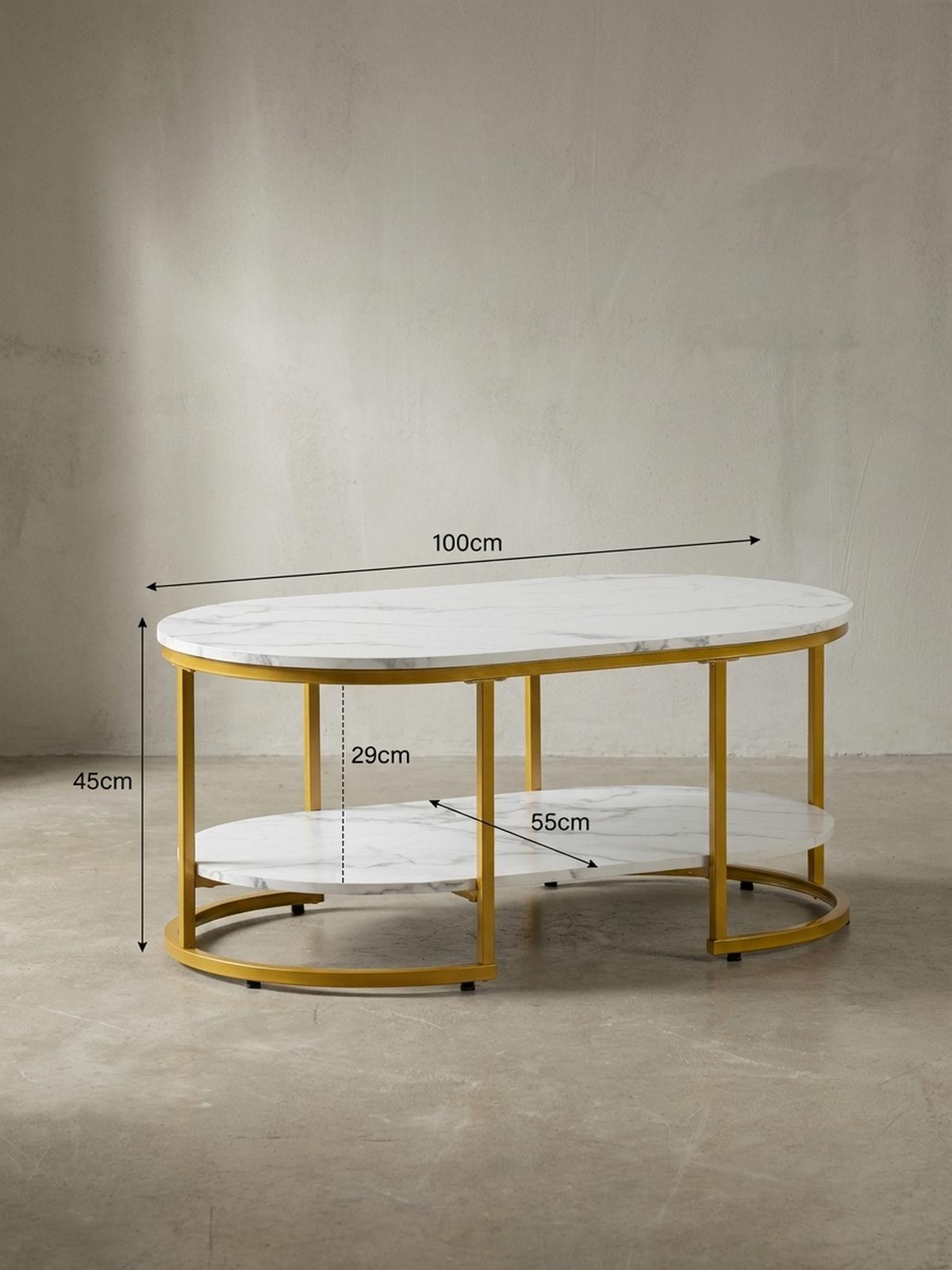 COUCHTISCH mit Marmor Optik, rechteckig, Ablage, goldenes Metallgestell, Weiß 100x60x45 cm - Goldfarben/Weiß, Holzwerkstoff/Metall (60/100/45cm) - KADIMA DESIGN