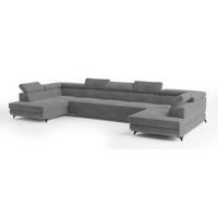 WOHNLANDSCHAFT URMANO Grau Velours-Stoff mit Schlaffunktion - Grau, Holz (395/89/190cm) - MASSENO