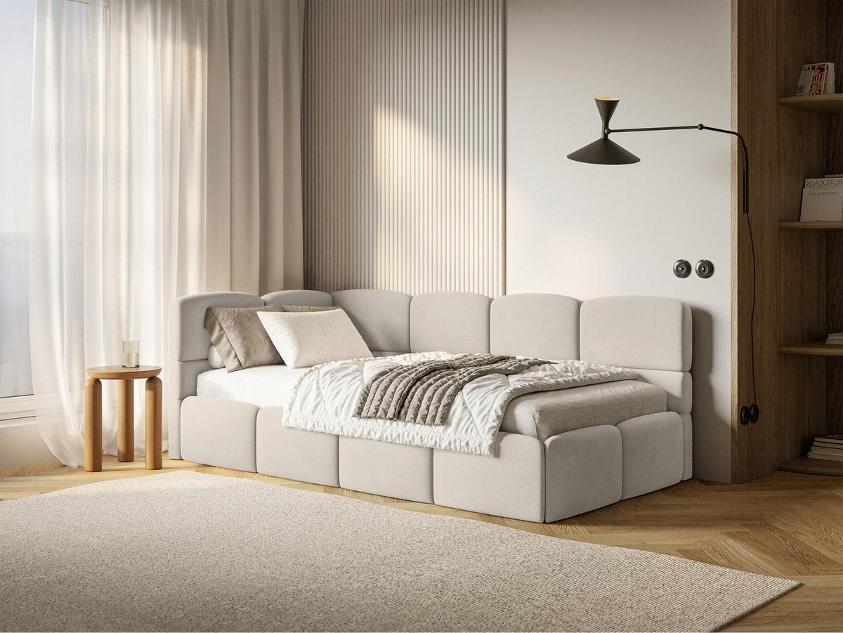 JUGENDBETT Cloudy Hellbeige 90x200 cm, Kopfteil links, Samt - Ecru/Schwarz, Kunststoff/Textil (90/200cm) - Selsey