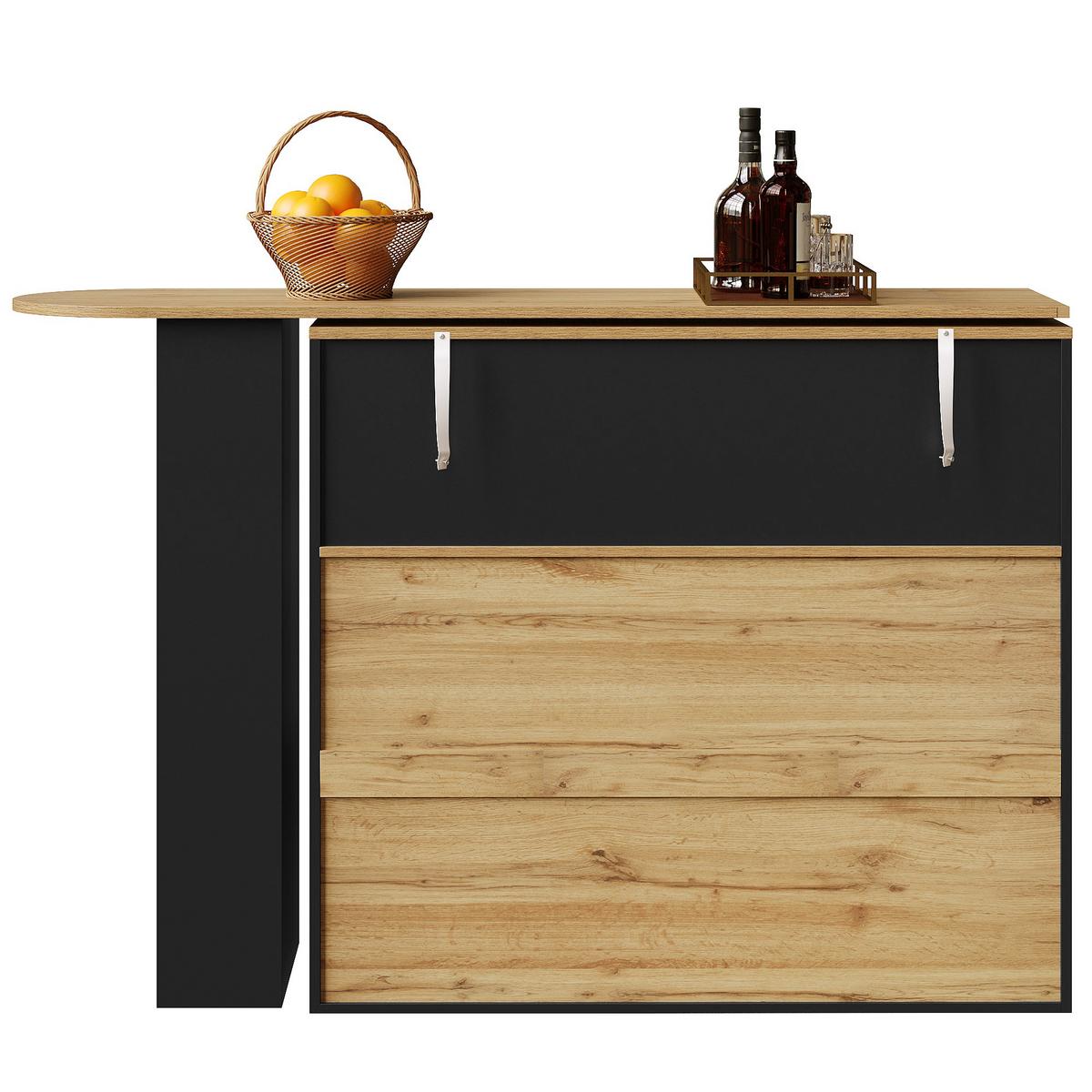 BARTISCH 360° Drehbar Schwarz Ausziehbar Sideboard mit Glastür & Schubladen - Schwarz, Holzwerkstoff (39/138/104cm) - Urban Meuble