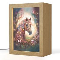 NACHTTISCHLAMPE Pferd - Natur - Blumen - Schmetterlinge - Wald 15x20 cm - Dunkelbraun, Holzwerkstoff (8/15/20cm) - OnlyWow