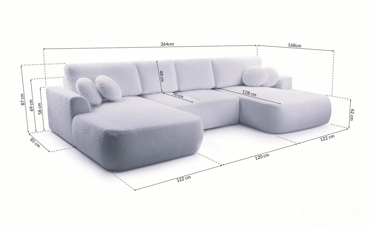 WOHNLANDSCHAFT FILO Grau Boucle-Stoff mit Schlaffunktion - Grau, Holz (364/87/168cm) - MASSENO