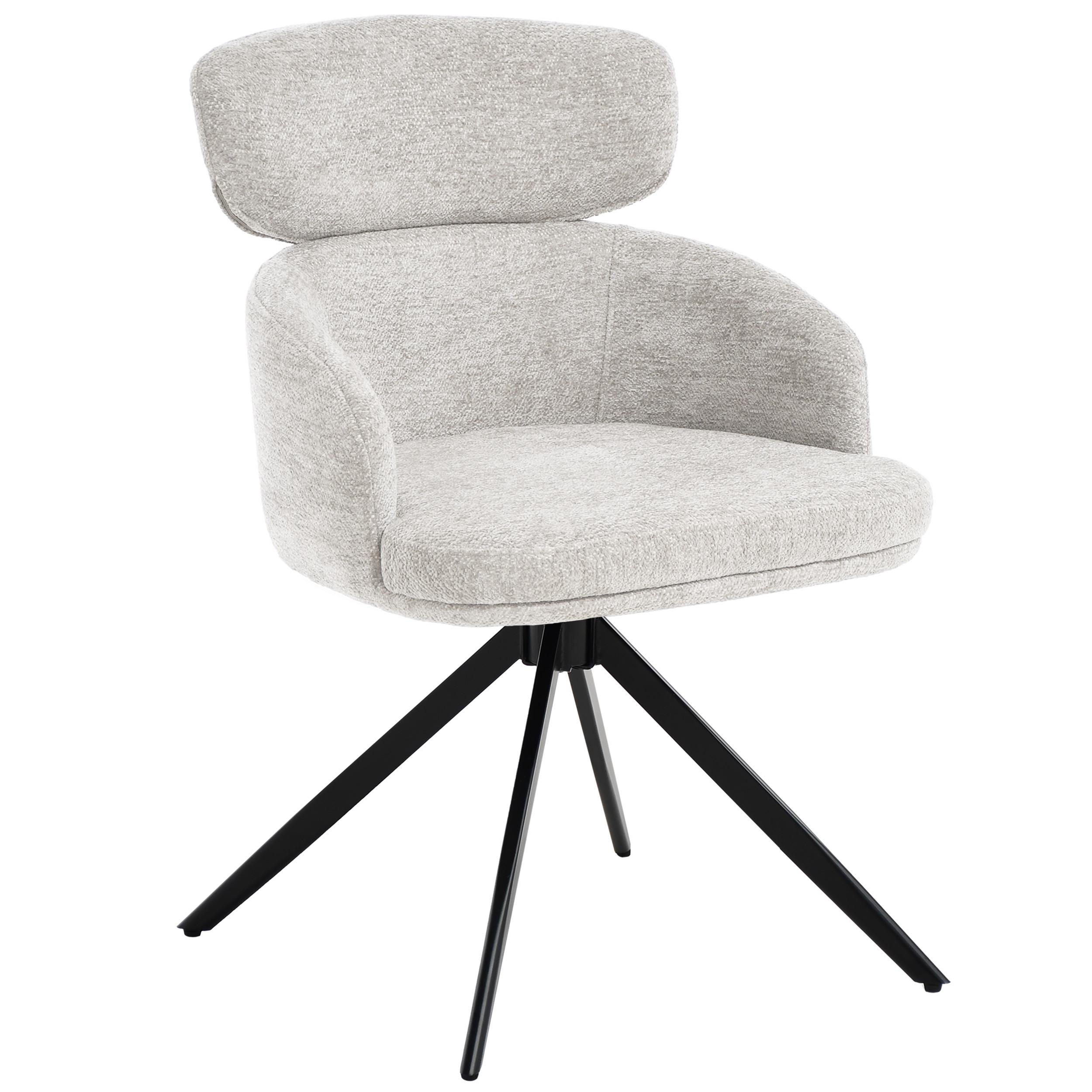 DREHSTUHL Tuso, Polsterstuhl mit Armlehnen und Kopfstütze, Bouclé-Stoff, Hellbeige - Beige/Schwarz, Metall (49/81/55cm) - Beautysofa