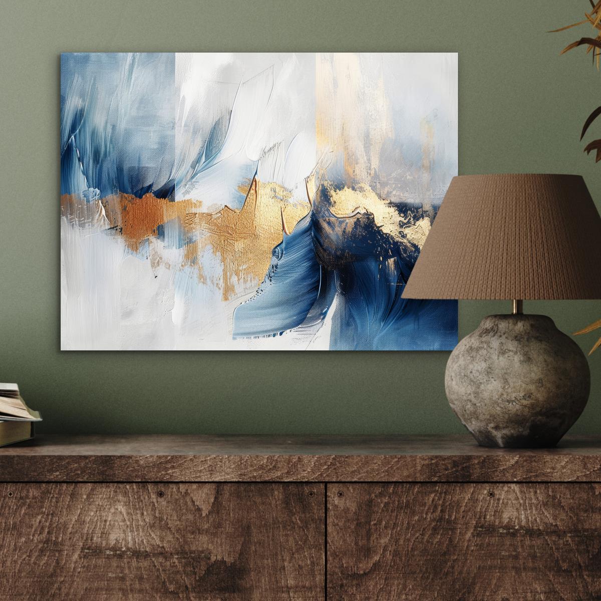METALLBILD Gold - Blau - Aquarell - Kunst - Modern 40x30 cm - Hellblau, Metall (40/30cm) - MuchoWow