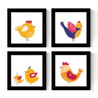 POSTER Set mit 4 Hühnern in Nordic Scandinavian Stil 25x25 cm Rahmenlos - Klar, Papier (25/3cm) - Nacnic