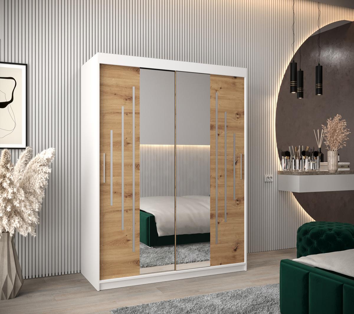 SCHWEBETÜRENSCHRANK 200/150/62 2-türig - Silberfarben/Eiche Artisan, Holz/Kunststoff (150/200/62cm) - Abiks Möbel