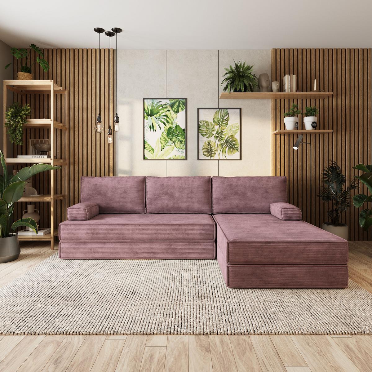 ECKSOFA ANKO modulares Boneless Sofa mit Schlaffunktion Lila Kordstoff - Lila, Textil (270/160cm) - MASSENO