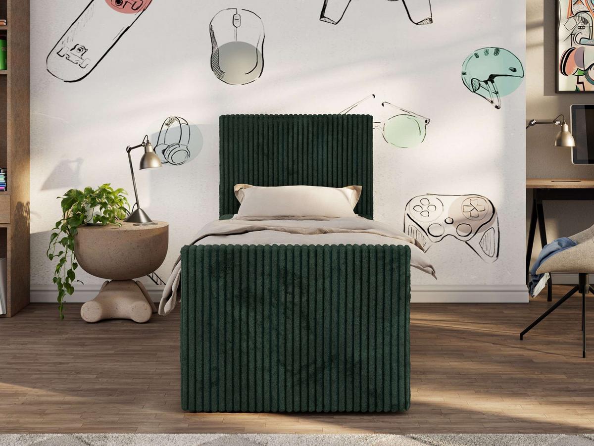 JUGENDBETT TILIO DUO 90/200 - Dunkelgrün Cord - H4 - Links Seite - Dunkelgrün, Textil (90/200cm) - MKS