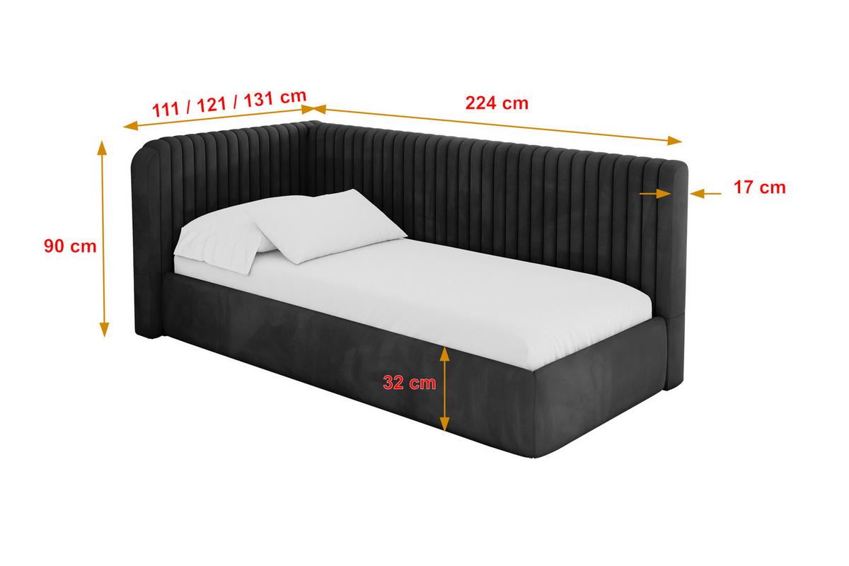 EINZELLBETT Jugendbett mit Bettkasten, Rechts - AURY 100x200 Schwarz - Anthrazit, Holzwerkstoff/Textil (100/200cm) - ALTDECOR