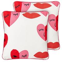 DEKOKISSEN 2er-Set Weiß 45/45 cm Periwinkle - Pink/Rot, Naturmaterialien (45/45cm) - Beliani