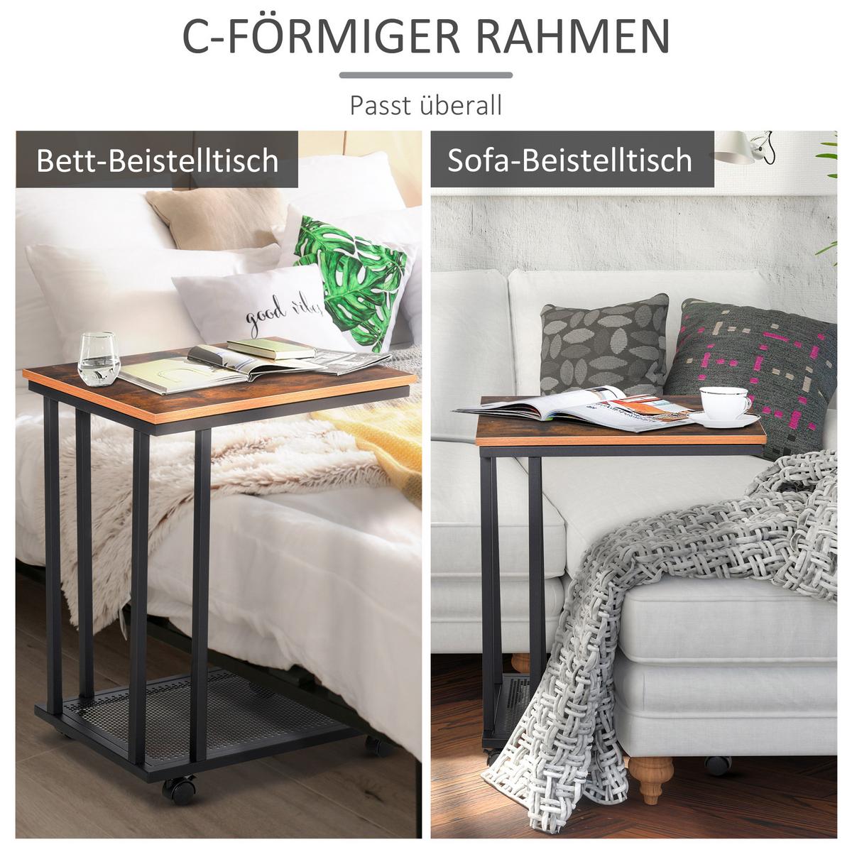 COUCHTISCH Rollwagen Servierwagen Beistelltisch Nebentisch Nachttisch rollbar - Schwarz, Kunststoff (51/36/65cm) - HOMCOM