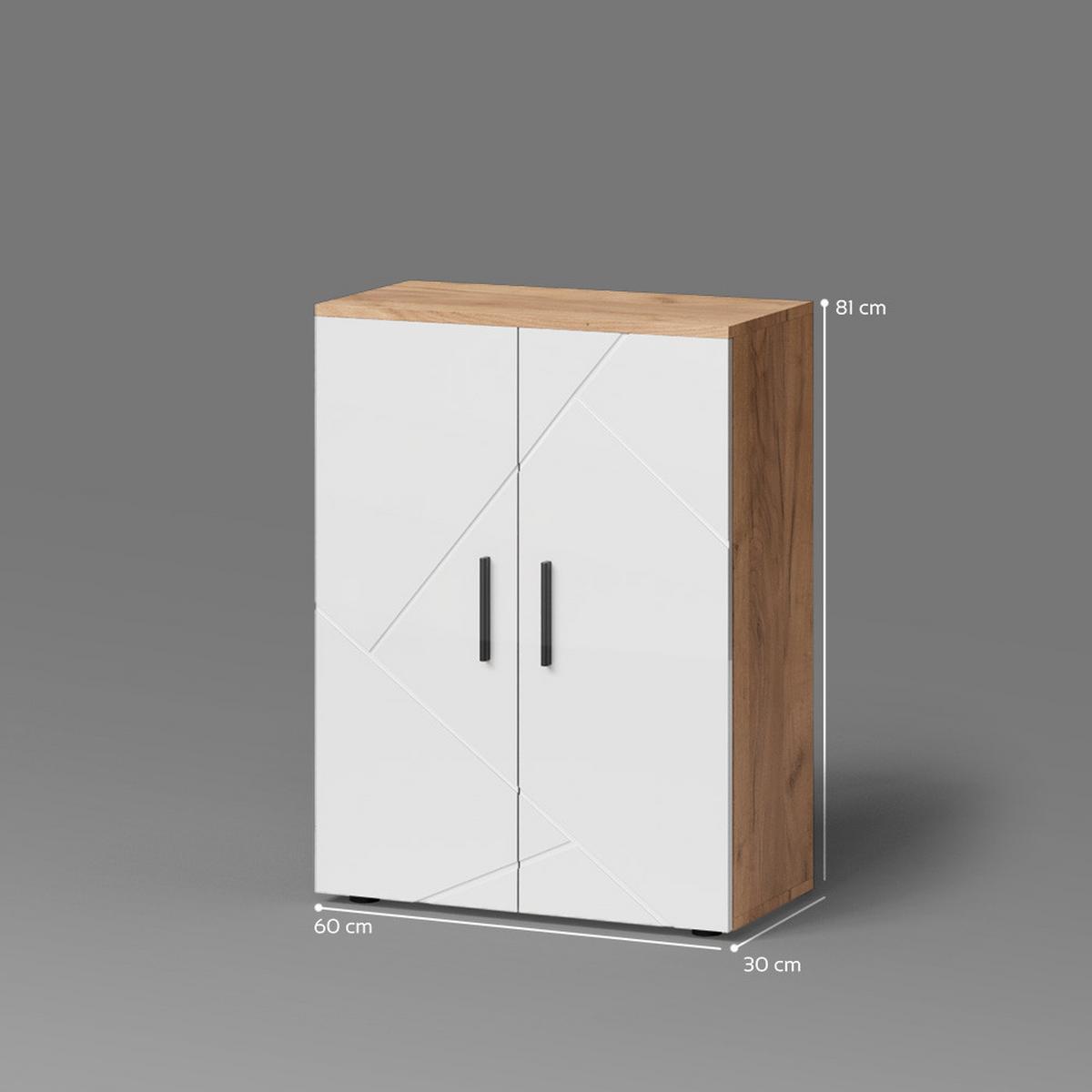 MIDISCHRANK Ronco Weiß Hochglanz/Goldkraft Eiche 60 x 81 cm - Honigeiche/Weiß Hochglanz, Holzwerkstoff (60/81/30cm) - Livinity®