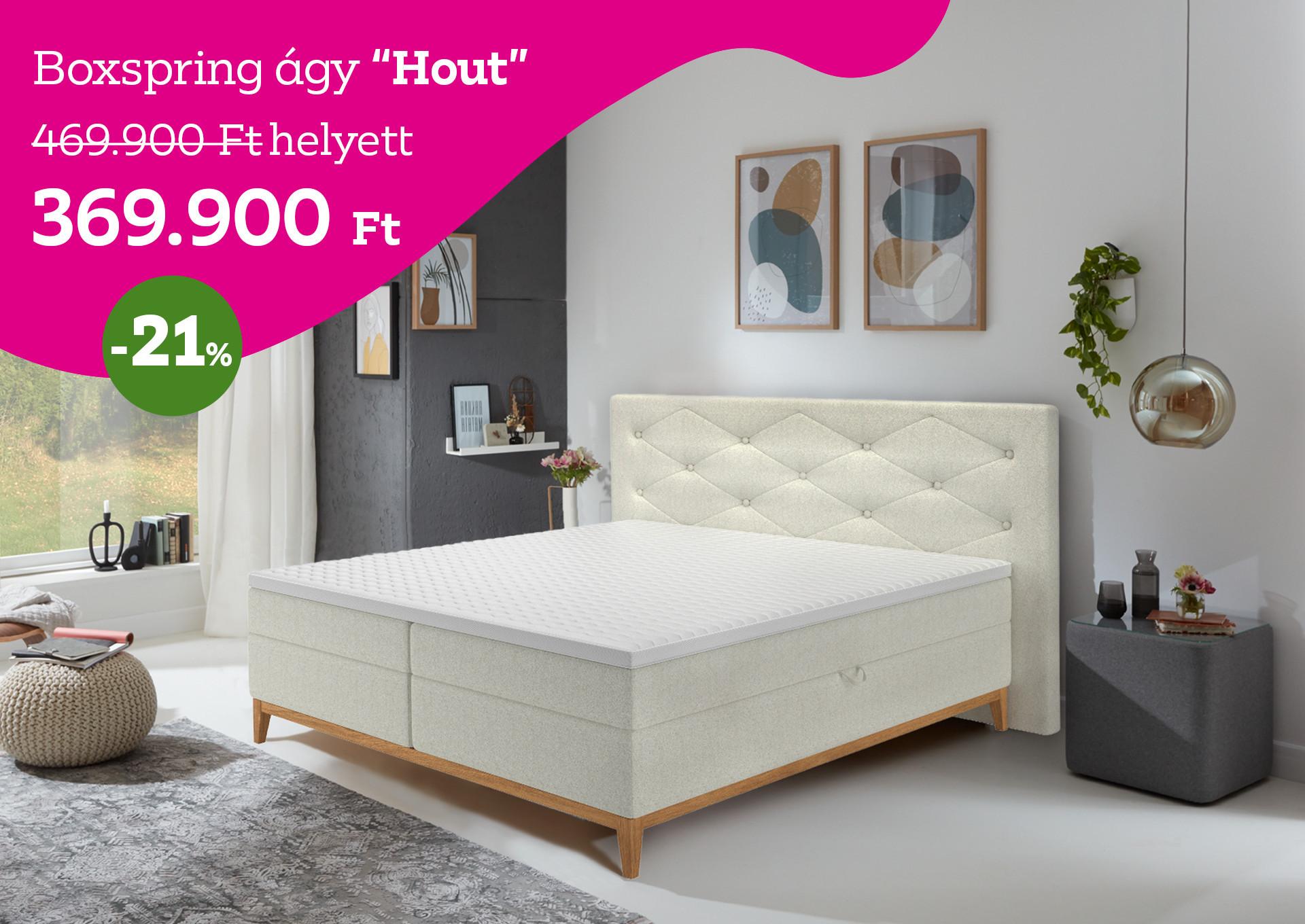 Boxspring ágy HOUT 469900 Forint helyett, 369900 Forint kedvezmény mértéke 21%