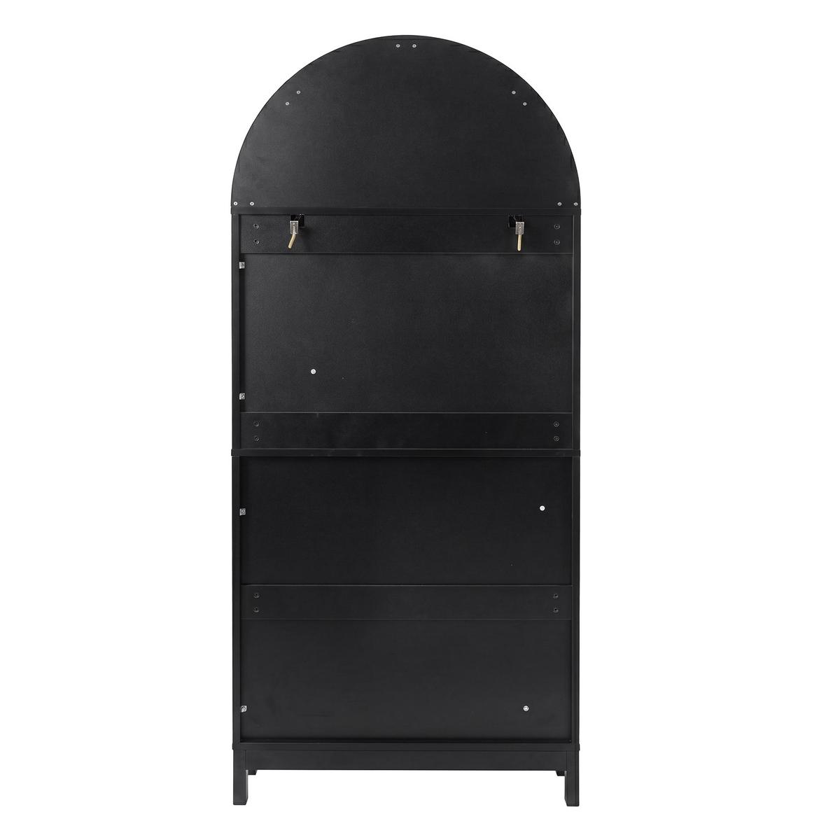 VITRINEN Gewölbt Schwarz & Natur mit Rattantüren & Schublade - Schwarz, Holzwerkstoff (70/170/40cm) - Urban Meuble